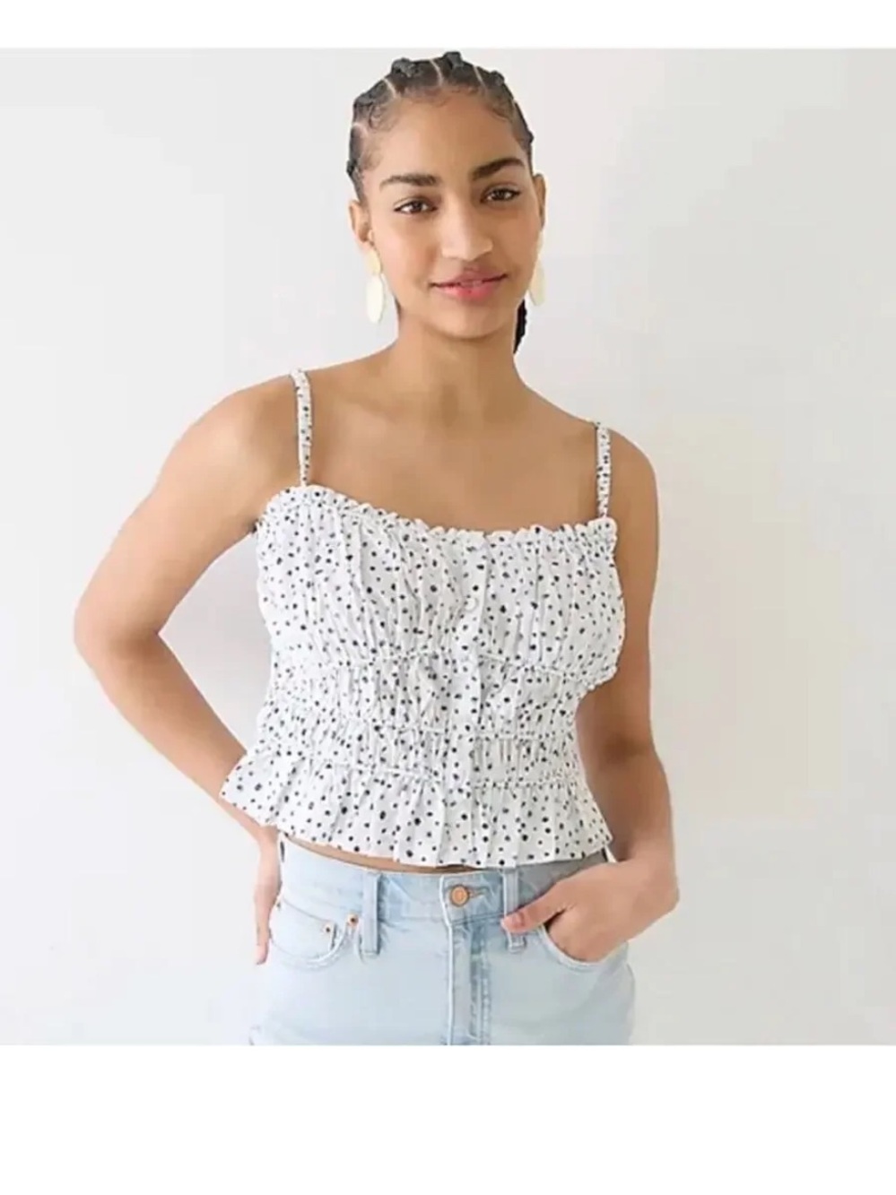 J. Crew White Crop Cami with Black Polka Dots